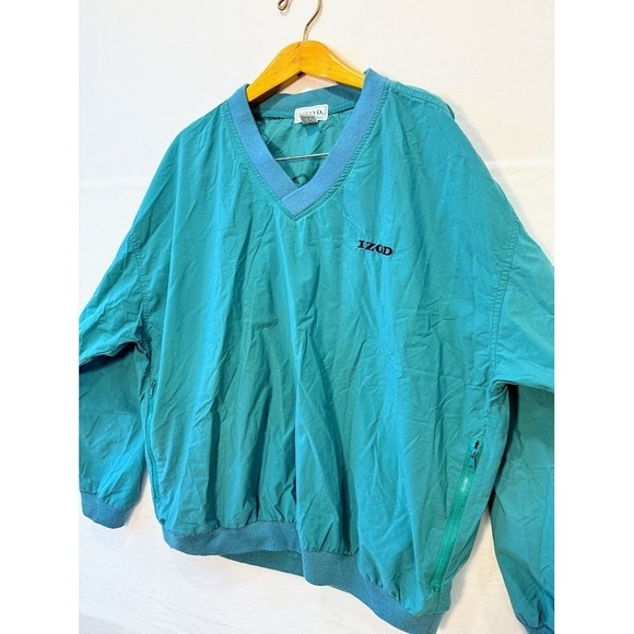 Vintage Izod Golf Windbreaker, Men's Large - Green Teal, Pullover, V Neck, 90s - Picture 2 of 10